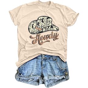 Howdy T-Shirt Women Cowgirl Shirt Vintage Rodeo Western Shirt Country Music Graphic Shirt Summer Short Sleeve Tee Tops