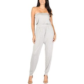 Women Solid Tube Elastic Waist Stretch Romper Jumpsuit with Pocket