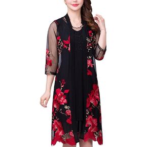FindThy Women’s Floral Lace Embroidery Cardigan 3/4 Sleeve Sheer Mid-Long Coat Kimono Coverups