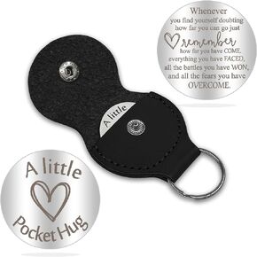 CGBOOM Pocket Hug Token Long Distance Relationship Keepsake Stainless Steel Double Sided Inspirational Gift with PU Leather Keychain - A little Pocket Hug Whenever you find youself doubting...