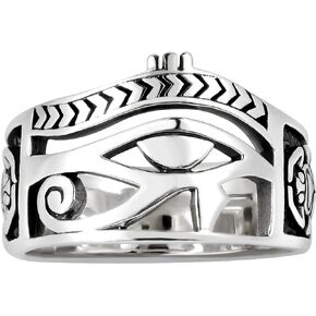 AeraVida Egyptian Eye of Horus Ankh Cross .925 Sterling Silver Ring | Sterling Silver Eye of Horus Ring | Ankh Cross Ring Silver | Egyptian Eye Ring | Unisex Silver Rings | Comfort Fit USA Sizes 6-14