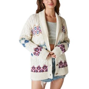 Lucky Brand Women's Intarsia Shawl Collar Cardigan