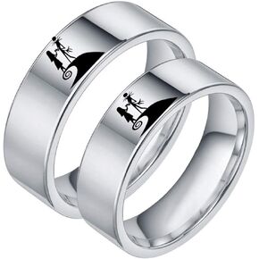 XAHH Jack and Sally Moonlit Confession Couple Ring,His & Hers Titanium Steel Nightmare Before Christmas Band 【Please Buy Two Rings for one Pair】