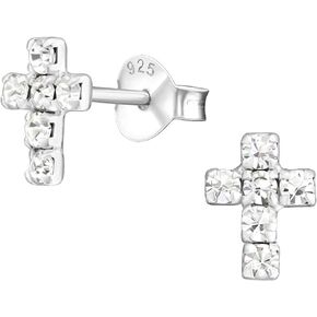 925 Sterling Silver Crystal Cross Stud Earrings, Sold as a Pair