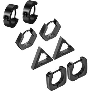 Aroncent 2-8Pcs Womens Mens Huggie Hoop Triangle Earrings Viking Runes Stainless Steel Ear Stud Novelty Black/Gold/Silver