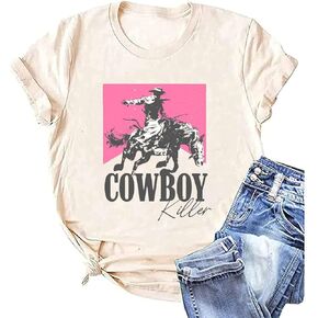 Cowboy Killer Shirt Women Wild Vintage Western Rodeo T-Shirt Bull Skull Graphic Tee Country Concert Letter Print Tops