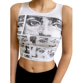 Women’s Y2k Star Tank Top Sleeveless Graphic Crop Top for Women Vintage Round Neck Slim Fit Summer Top in Kuwait