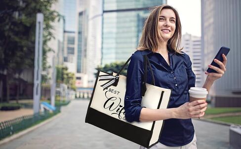 COCHIMO Gifts for Wife from Husband - Wife Gifts for Valentines Day - Wifey 13OZ Canvas Initial Tote Bag with Zipper Pocket Embroidery - Anniversary Birthday Gifts for Wife - Bridal Shower Gifts, in Saudi Arabia