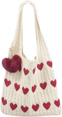 Crochet Tote Bag Heart Tote Cutecore Key Chain Cute Tote Bag Y2K Accessories Shoulder Bag Heart Bag Hobo Bag Y2k Knit in Saudi Arabia