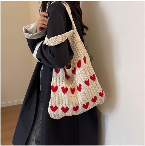 Crochet Tote Bag Heart Tote Cutecore Key Chain Cute Tote Bag Y2K Accessories Shoulder Bag Heart Bag Hobo Bag Y2k Knit in Saudi Arabia