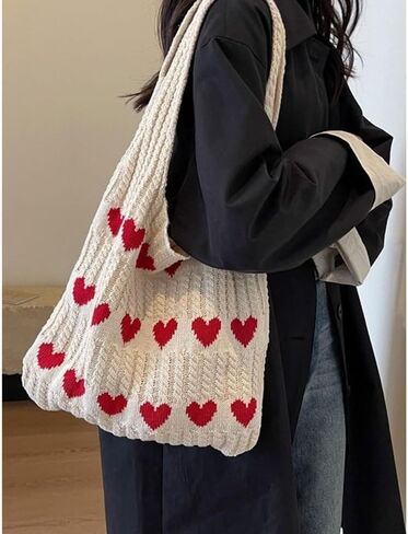 Crochet Tote Bag Heart Tote Cutecore Key Chain Cute Tote Bag Y2K Accessories Shoulder Bag Heart Bag Hobo Bag Y2k Knit in Saudi Arabia