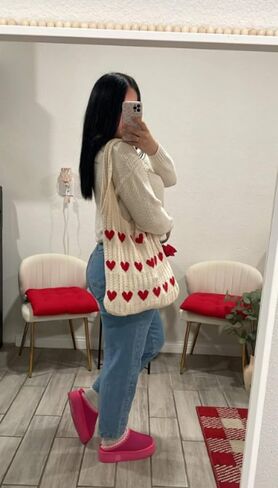 Crochet Tote Bag Heart Tote Cutecore Key Chain Cute Tote Bag Y2K Accessories Shoulder Bag Heart Bag Hobo Bag Y2k Knit in Saudi Arabia