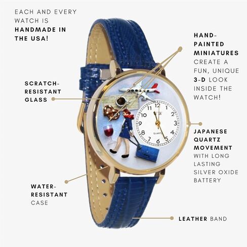 هدايا غريبة الأطوار ساعة مضيفات طيران ثلاثية الأبعاد | لمسة نهائية ذهبية أو فضية كبيرة | الجدة الممتعة الفريدة | مصنوع يدويًا في الولايات المتحدة الأمريكية in Kuwait