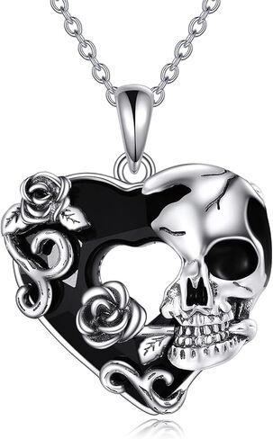 CRMAD Skull Gothic Necklace Sterling Silver Rose Skull Crystal Jewelry for Men Women Halloween Jewelry Gifts in Kuwait