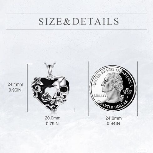 CRMAD Skull Gothic Necklace Sterling Silver Rose Skull Crystal Jewelry for Men Women Halloween Jewelry Gifts in Kuwait