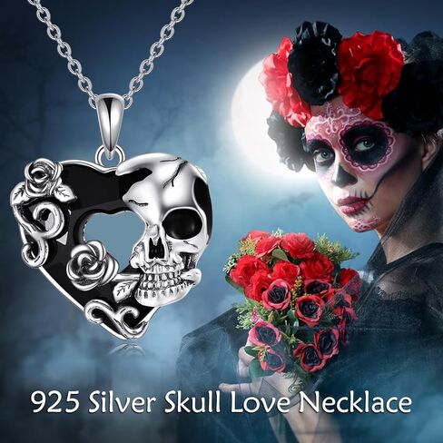 CRMAD Skull Gothic Necklace Sterling Silver Rose Skull Crystal Jewelry for Men Women Halloween Jewelry Gifts in Kuwait