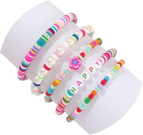 5Pcs Surfer Beaded Stackable Bracelets for Women Stretch Bracelets,Y2K Stretch Bracelet Bohemian Layering Bracelet for Teen Girls Friendship Bracelet in Saudi Arabia
