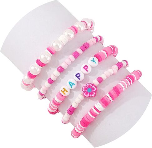 5Pcs Surfer Beaded Stackable Bracelets for Women Stretch Bracelets,Y2K Stretch Bracelet Bohemian Layering Bracelet for Teen Girls Friendship Bracelet in Saudi Arabia