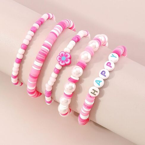 5Pcs Surfer Beaded Stackable Bracelets for Women Stretch Bracelets,Y2K Stretch Bracelet Bohemian Layering Bracelet for Teen Girls Friendship Bracelet in Saudi Arabia