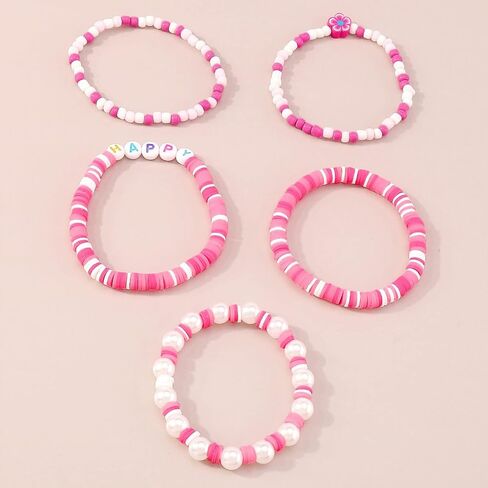 5Pcs Surfer Beaded Stackable Bracelets for Women Stretch Bracelets,Y2K Stretch Bracelet Bohemian Layering Bracelet for Teen Girls Friendship Bracelet in Saudi Arabia