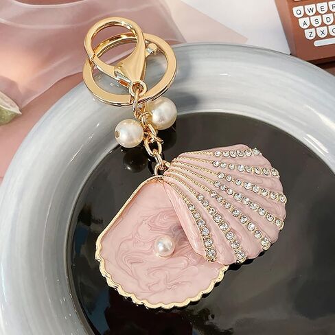 2PCS Gradient Seashell Keyring, Colorful Seashell Keychain with Alloy, Beach Style Keyring, Pearl Accent Key Holder in Saudi Arabia