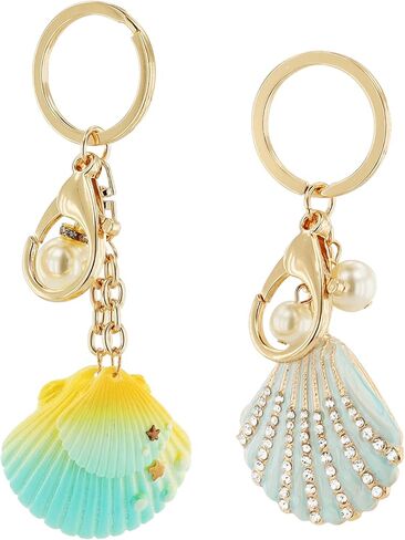 2PCS Gradient Seashell Keyring, Colorful Seashell Keychain with Alloy, Beach Style Keyring, Pearl Accent Key Holder in Saudi Arabia