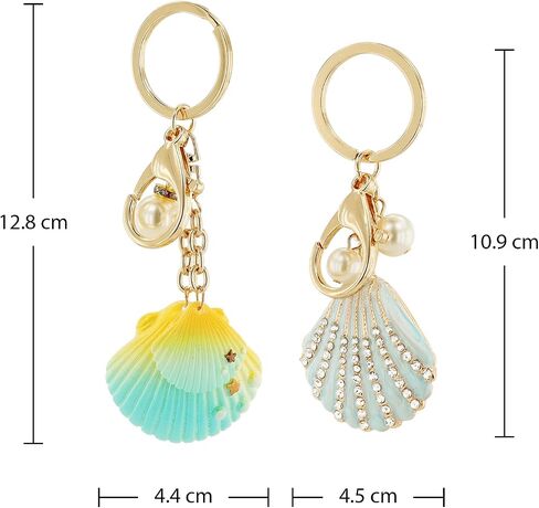 2PCS Gradient Seashell Keyring, Colorful Seashell Keychain with Alloy, Beach Style Keyring, Pearl Accent Key Holder in Saudi Arabia