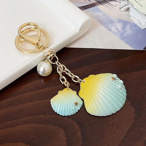 2PCS Gradient Seashell Keyring, Colorful Seashell Keychain with Alloy, Beach Style Keyring, Pearl Accent Key Holder in Saudi Arabia