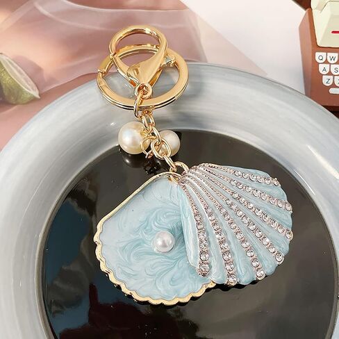 2PCS Gradient Seashell Keyring, Colorful Seashell Keychain with Alloy, Beach Style Keyring, Pearl Accent Key Holder in Saudi Arabia