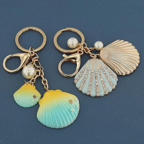 2PCS Gradient Seashell Keyring, Colorful Seashell Keychain with Alloy, Beach Style Keyring, Pearl Accent Key Holder in Saudi Arabia