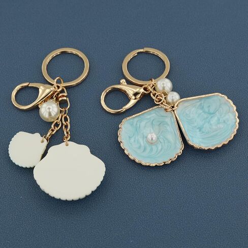 2PCS Gradient Seashell Keyring, Colorful Seashell Keychain with Alloy, Beach Style Keyring, Pearl Accent Key Holder in Saudi Arabia
