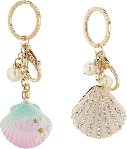 2PCS Gradient Seashell Keyring, Colorful Seashell Keychain with Alloy, Beach Style Keyring, Pearl Accent Key Holder in Saudi Arabia
