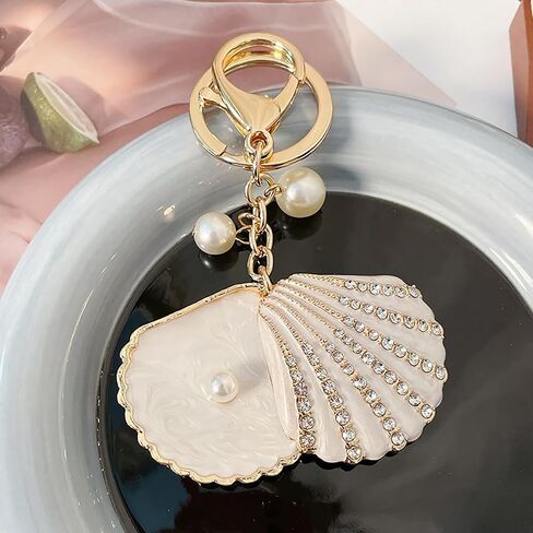 2PCS Gradient Seashell Keyring, Colorful Seashell Keychain with Alloy, Beach Style Keyring, Pearl Accent Key Holder in Saudi Arabia