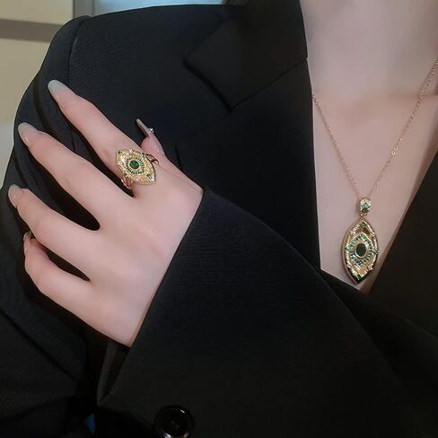 Unique Evil Eye Expandable Statement Ring for Women Girls Cubic Zirconia Simulated Emerald Green Crystal Open Adjustable Large Rings Italian Protection Finger Bands Personalized Jewelry Gifts Birthday in Saudi Arabia