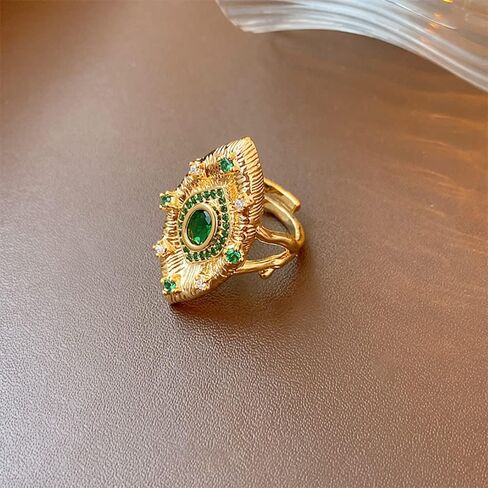 Unique Evil Eye Expandable Statement Ring for Women Girls Cubic Zirconia Simulated Emerald Green Crystal Open Adjustable Large Rings Italian Protection Finger Bands Personalized Jewelry Gifts Birthday in Saudi Arabia