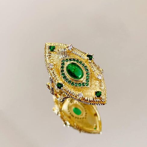 Unique Evil Eye Expandable Statement Ring for Women Girls Cubic Zirconia Simulated Emerald Green Crystal Open Adjustable Large Rings Italian Protection Finger Bands Personalized Jewelry Gifts Birthday in Saudi Arabia