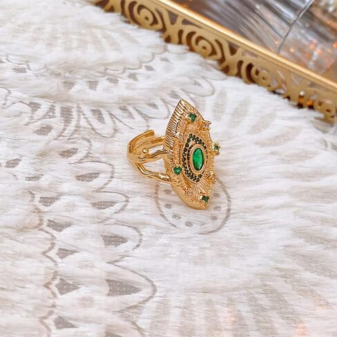 Unique Evil Eye Expandable Statement Ring for Women Girls Cubic Zirconia Simulated Emerald Green Crystal Open Adjustable Large Rings Italian Protection Finger Bands Personalized Jewelry Gifts Birthday in Saudi Arabia