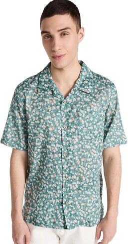 Naked & Famous Denim mens Aloha Shirt - Fruit Print- Cyan Button Down Shirt in Kuwait
