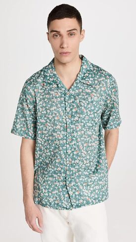 Naked & Famous Denim mens Aloha Shirt - Fruit Print- Cyan Button Down Shirt in Kuwait