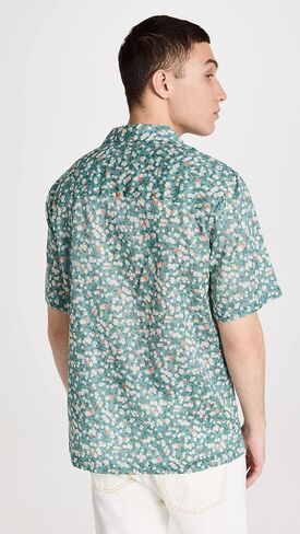 Naked & Famous Denim mens Aloha Shirt - Fruit Print- Cyan Button Down Shirt in Kuwait