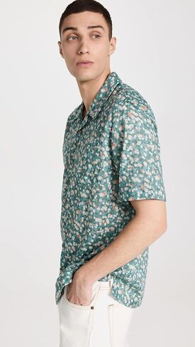 Naked & Famous Denim mens Aloha Shirt - Fruit Print- Cyan Button Down Shirt in Kuwait