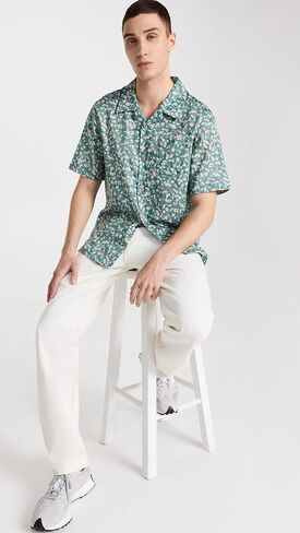 Naked & Famous Denim mens Aloha Shirt - Fruit Print- Cyan Button Down Shirt in Kuwait