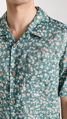 Naked & Famous Denim mens Aloha Shirt - Fruit Print- Cyan Button Down Shirt in Kuwait