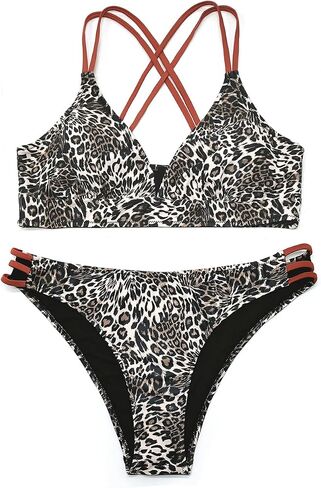 SHEKINI Women's V Neck Bikini Set Floral Strappy Low Waisted Bottom Bathing Suits Two Piece Swimsuit in Saudi Arabia