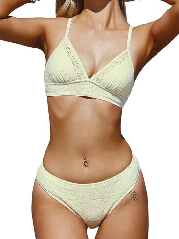 CUPSHE Women's Bikini Set Two Piece Swimsuits V Neck Low Rise Triangle Top Crisscross Back Self Tie in Saudi Arabia
