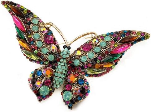 Vintage Turquoise Green Accent Multicolored Crystal Large Butterfly Brooch Statement Pin Insect Jewelry in Saudi Arabia