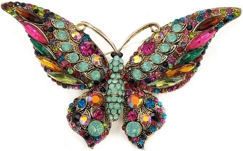 Vintage Turquoise Green Accent Multicolored Crystal Large Butterfly Brooch Statement Pin Insect Jewelry in Saudi Arabia