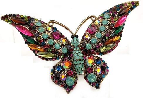 Vintage Turquoise Green Accent Multicolored Crystal Large Butterfly Brooch Statement Pin Insect Jewelry in Saudi Arabia