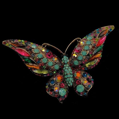 Vintage Turquoise Green Accent Multicolored Crystal Large Butterfly Brooch Statement Pin Insect Jewelry in Saudi Arabia