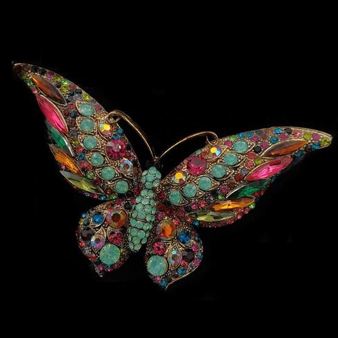 Vintage Turquoise Green Accent Multicolored Crystal Large Butterfly Brooch Statement Pin Insect Jewelry in Saudi Arabia